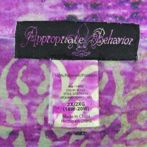 Appropriate Behavior Shirt Womens Size 2X Purple All Over Print Pullover Top - Picture 5 of 6